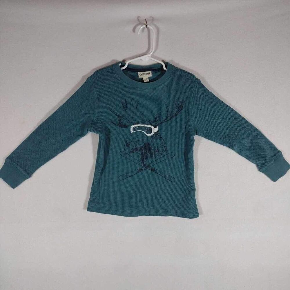 Cherokee Shirt Boys Size XS 4-5  Long Sleeve Tee Moose With Goggles
